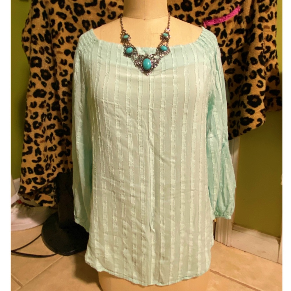 Turquoise/ Light Teal Off The Shoulder Blouse